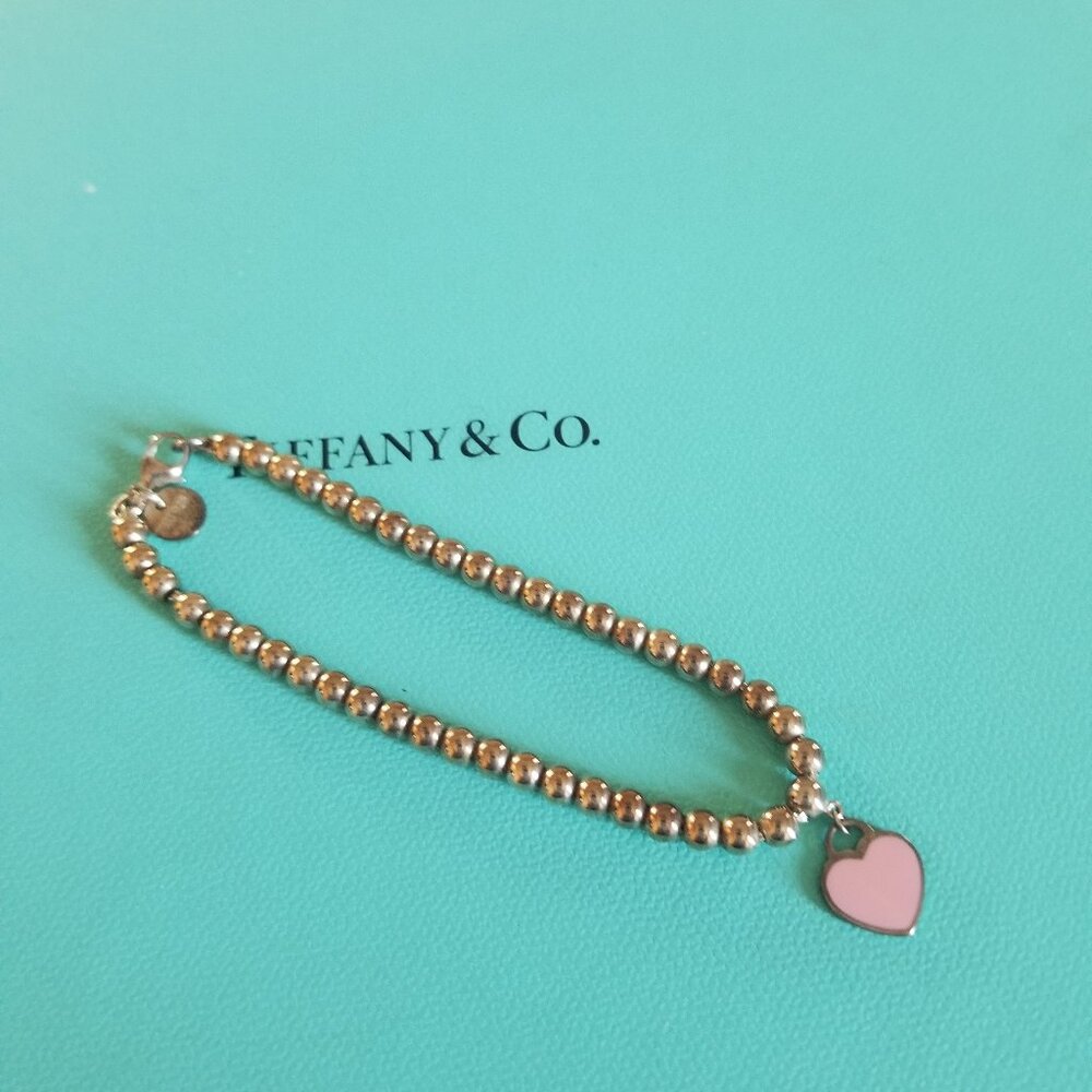 Tiffany silver bracelet with pink heart